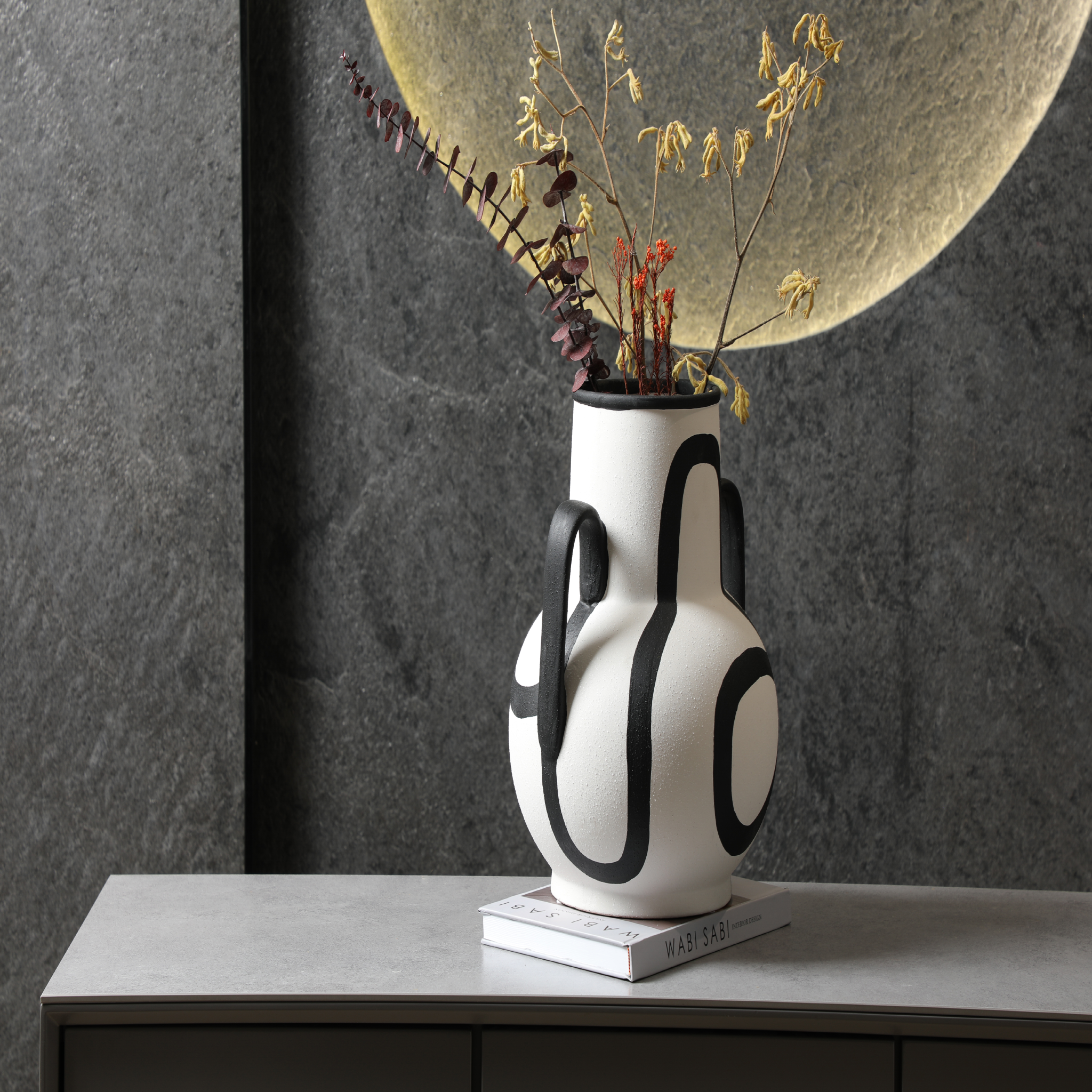 Hand-Painted Vase  With Black Mouth